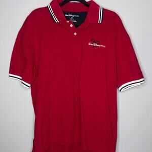 Walt Disney World Unisex Sz Large Red Disney Embroidered Short Sleeve Polo Shirt